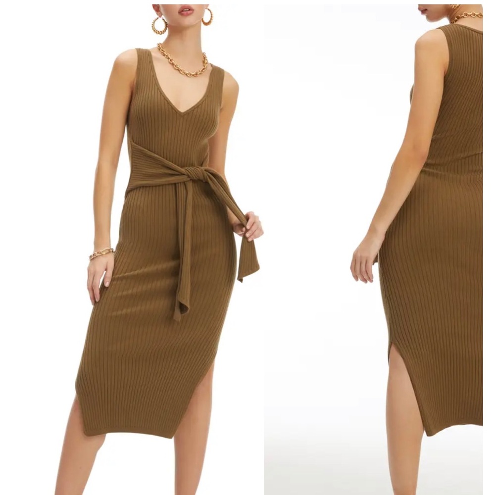 good american tie waist knit midi dress